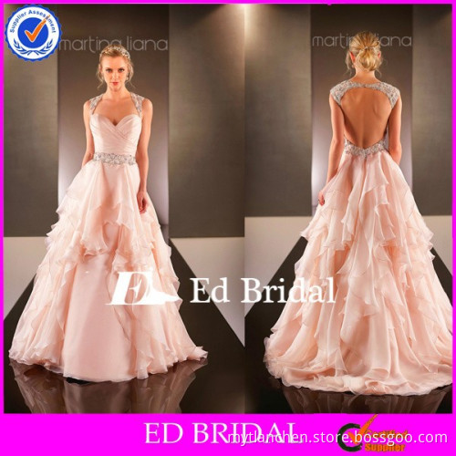 MG47 Beautiful Embroidery Beaded Cascading Ruffled Floor Length Bottom Pink Bridal Dress